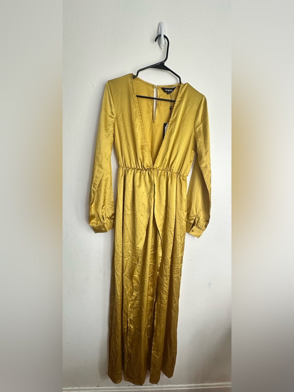 NAA NAA Golden Satin Long Sleeve bodysuit Maxi Dress